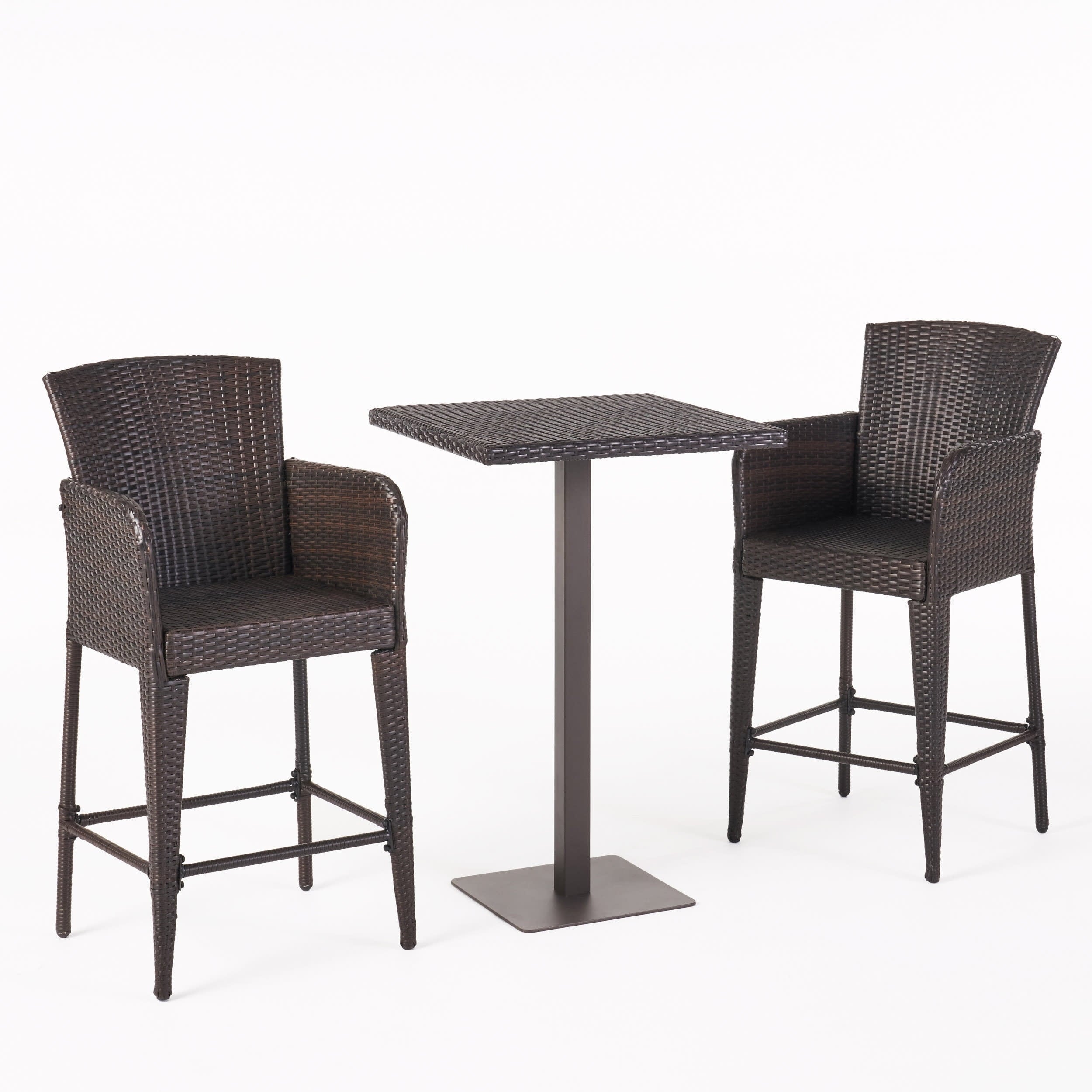 Fausett Outdoor Wicker 3 Piece Bistro Bar Set, Multibrown