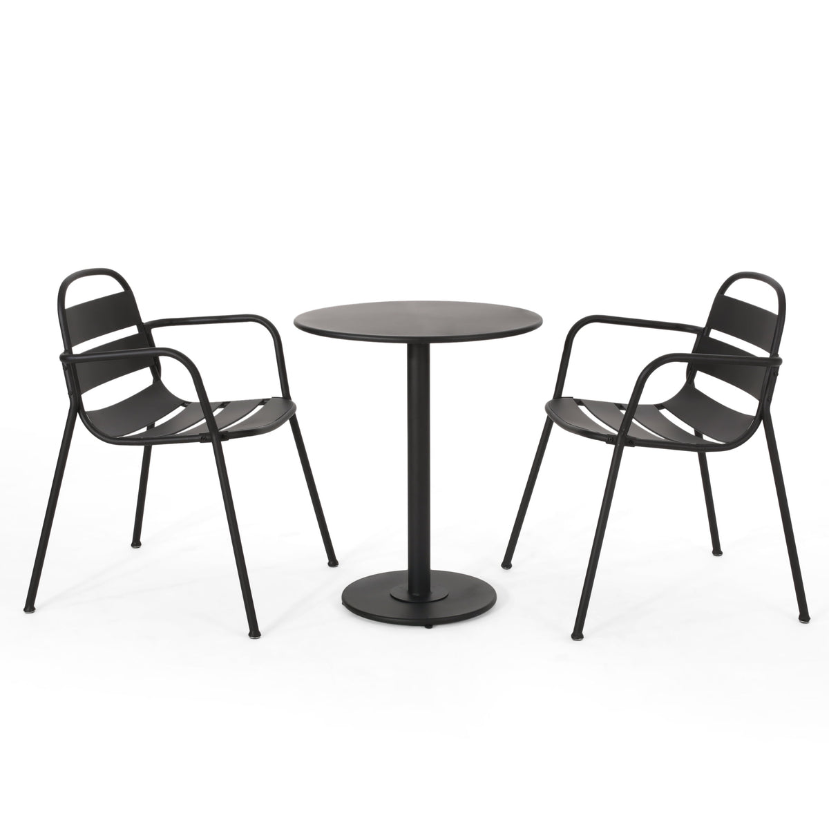 Keairns Outdoor 3 Piece Bistro Set, Matte Metal Black