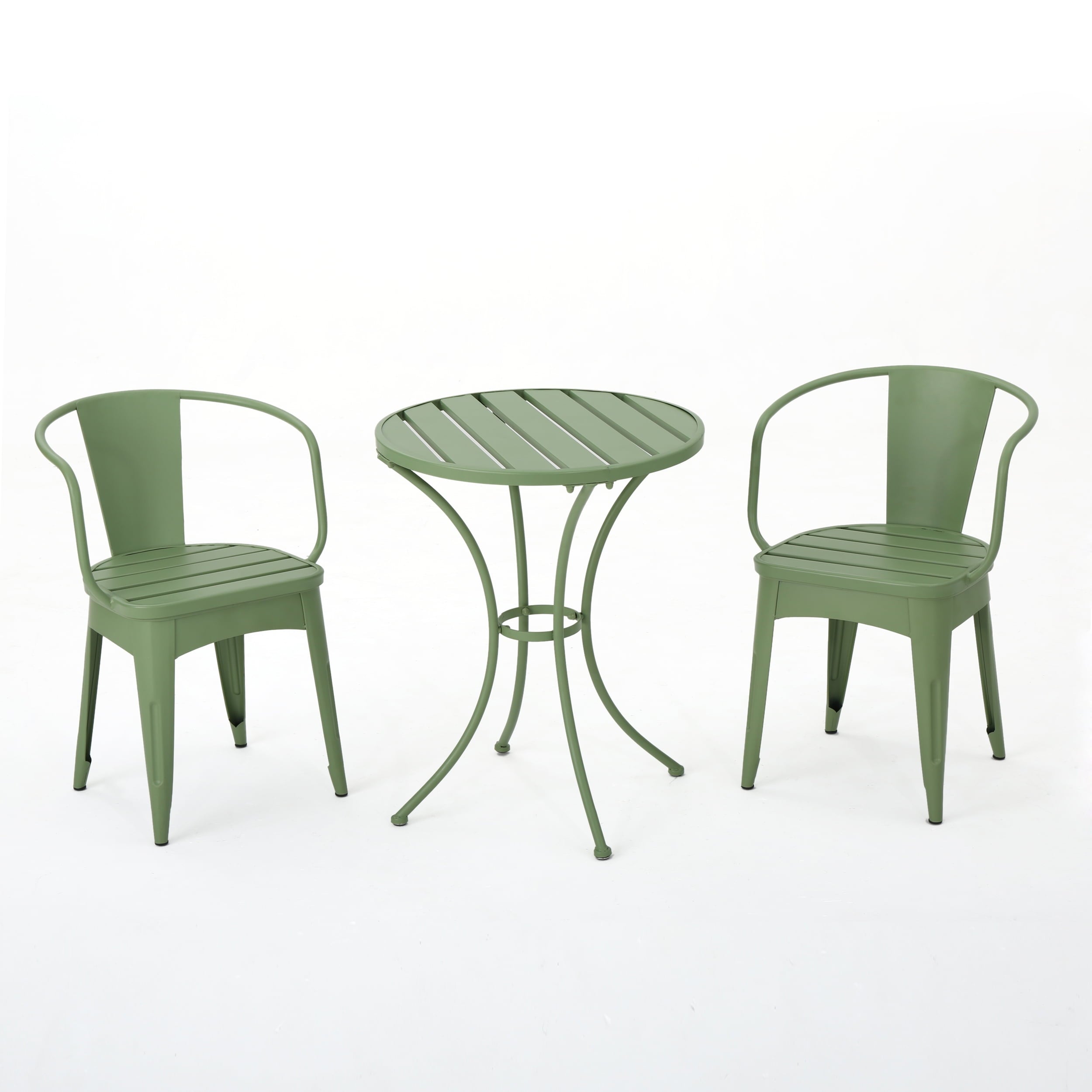 Mayfield Outdoor Iron 3 Piece Bistro Set, Matte Green