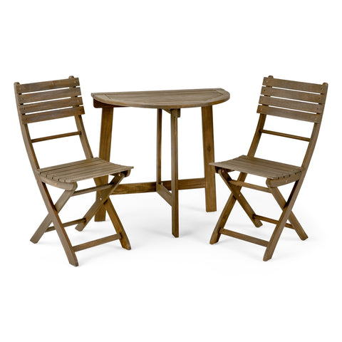 Pavillion Outdoor Acacia Wood 3 Piece Half round Folding Bistro Set, Gray