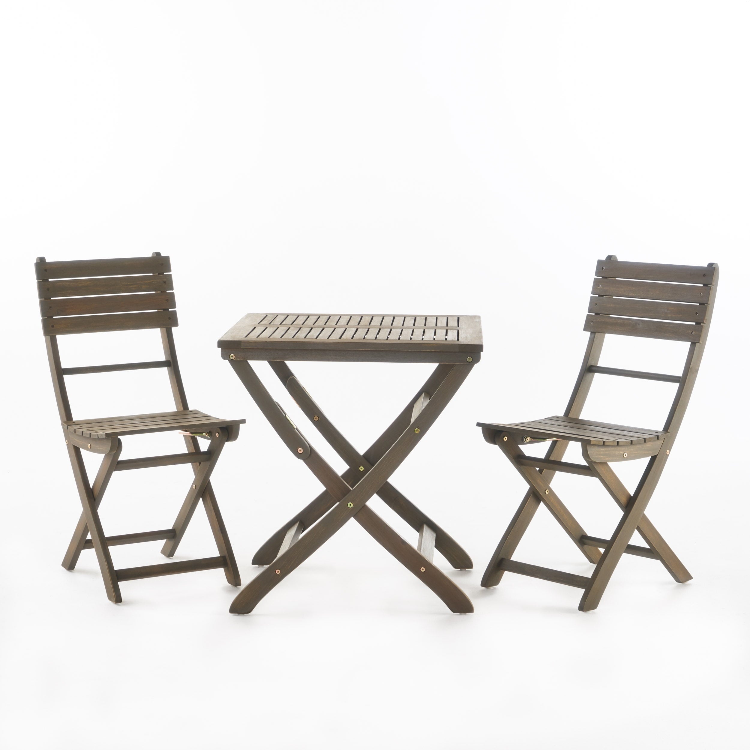 Rabion Outdoor Acacia Wood 3 Piece Folding Bistro Set, Gray