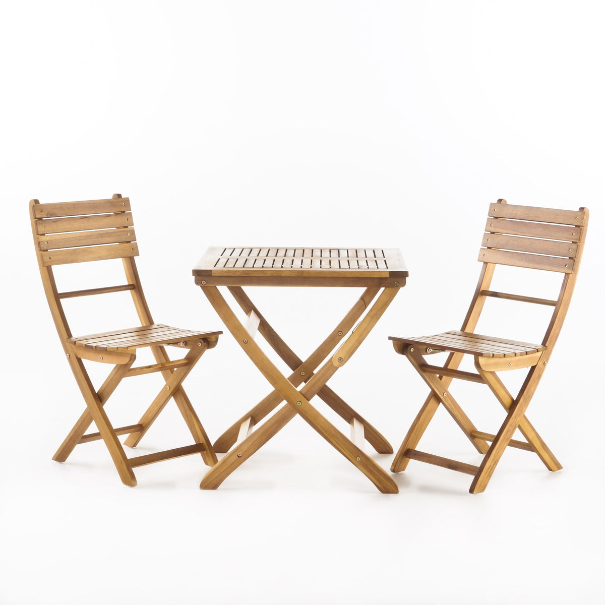 Rabion Outdoor Acacia Wood 3 Piece Folding Bistro Set, Natural