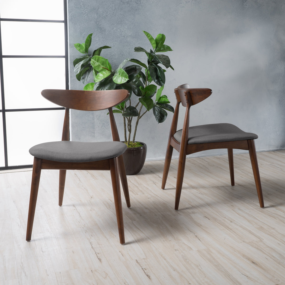 Branson Indoor Fabric Dining Chairs, Set of 2, Light Grey, Walnut