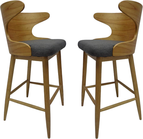 Gdfstudio  Truda Mid Century Modern Fabric Barstools Set of 2 in Charcoal