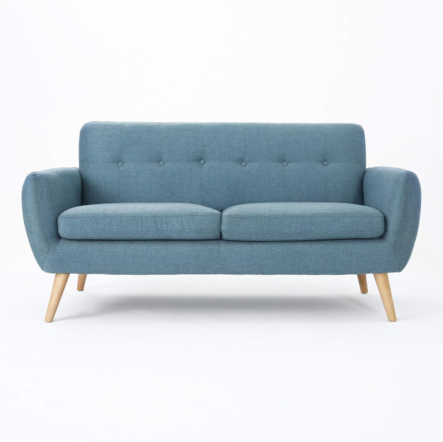 Josephine Mid-Century Modern Petite Fabric Sofa, Blue / Natural