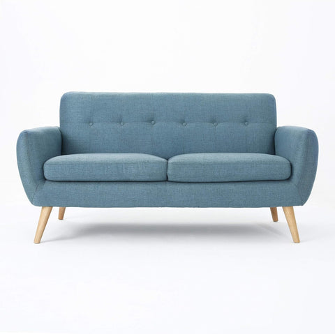 Josephine Mid-Century Modern Petite Fabric Sofa, Blue / Natural