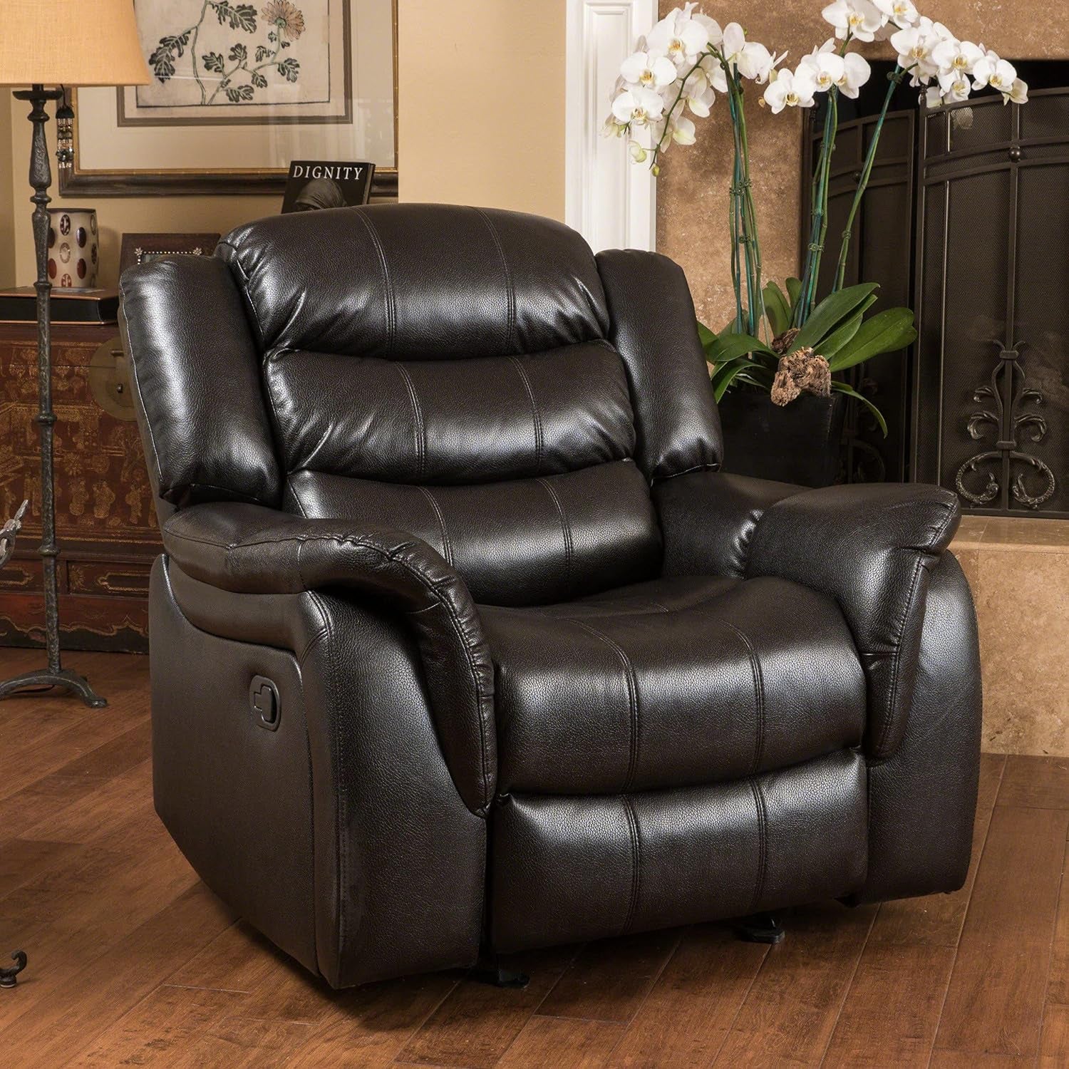 Gdfstudio  Merit Black Leather Recliner/Glider Chair