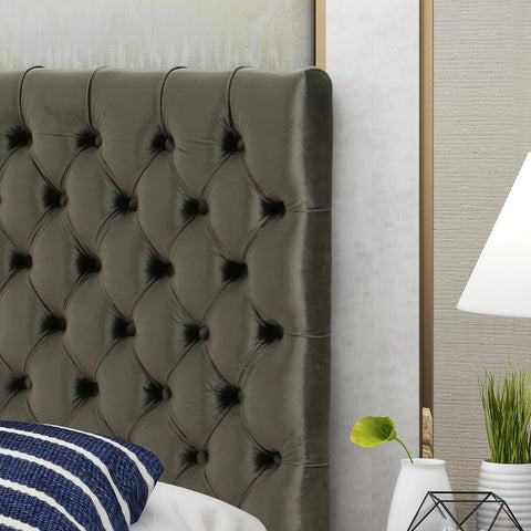 Jezebel Wingback Tufted Velvet Headboard, King / Cal King, Grey / Black