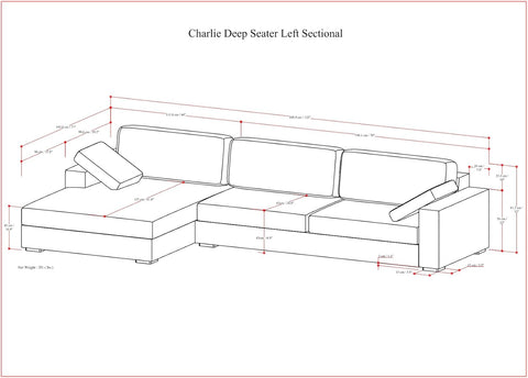 Charlie Left-Facing Sectional Sofa in 100% Recycled Polyester Tightly Woven Performance Fabric, Cream, 122-Inches Wide, Handcrafted Contemporary Style L-Shaped Couch with Chaise