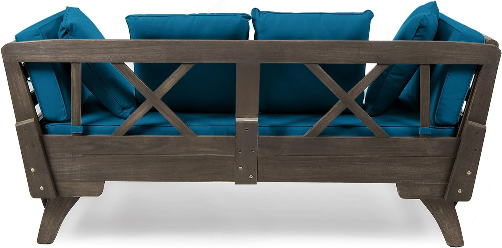 Aldrich Outdoor Acacia Wood Expandable Daybed with Water Resistant Cushions, Dark Teal and Gray