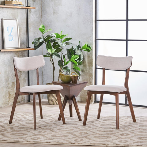 Abrielle Mid-Century Modern Dining Chairs with Rubberwood Frame, 2-Pcs Set, Light Beige / Natural Walnut