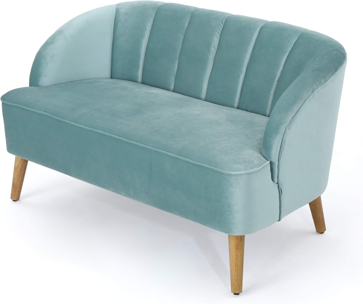 Amaia Modern Velvet Sofa, Seafoam Blue / Walnut