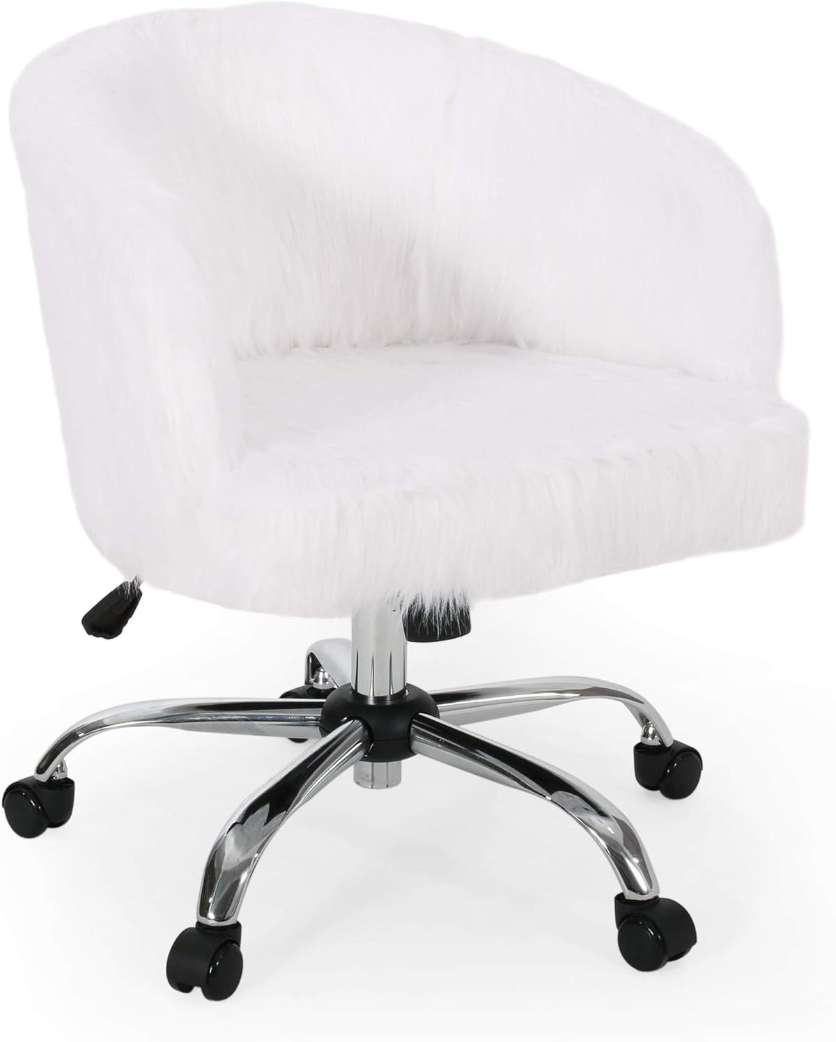 Jacob Modern Glam Swivel Office Chair, White and Silver