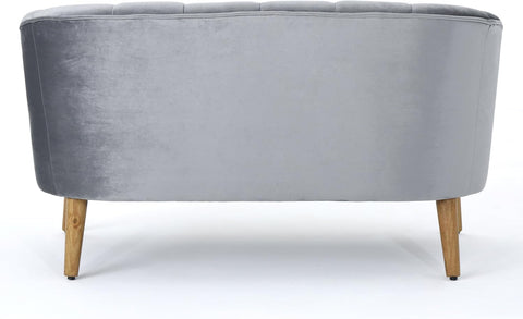 Amaia Modern Velvet Sofa, Pewter / Walnut