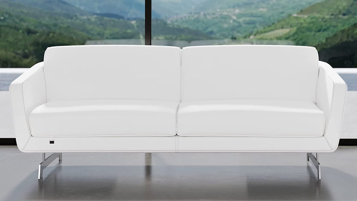 Furniture Modern Armondo Sofa in Two Tone White Microfiber Leather and Grey Accent