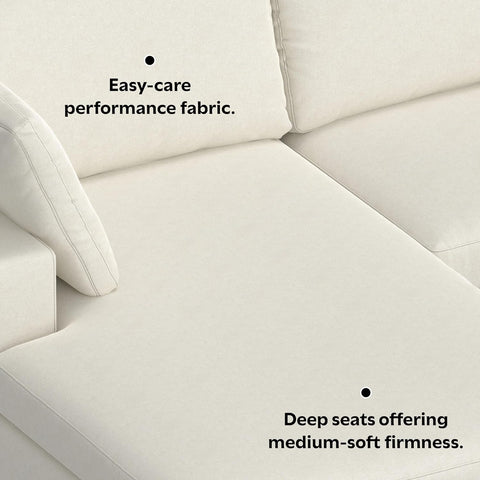 Charlie Left-Facing Sectional Sofa in 100% Recycled Polyester Tightly Woven Performance Fabric, Cream, 122-Inches Wide, Handcrafted Contemporary Style L-Shaped Couch with Chaise