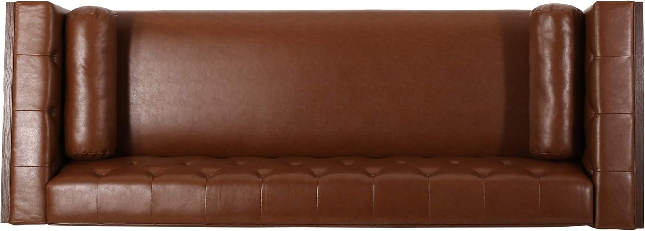 Solomon Contemporary Tufted Deep Seated Sofa with Accent Pillows, Cognac Brown and Espresso