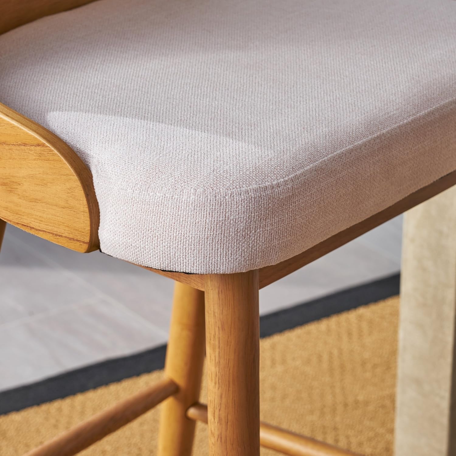 Gdfstudio  Truda Mid Century Modern Fabric Barstools Set of 2 in Light Beige