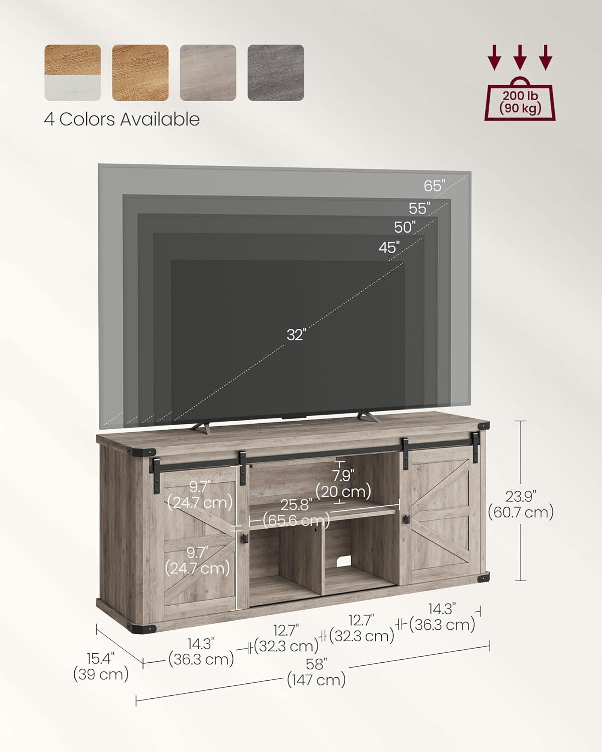 TV Stand for Tvs up to 65 Inches, Farmhouse Entertainment Center with Sliding Barn Doors, TV Console Table for Living Room, Heather Greige ULTV324K02