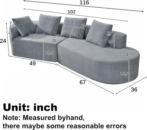 Randa Upholstered 5-Seater Sofa for Living Room, Modern Fabric Oversized Chair Cloud Couch, Fully Assembled Long Sofa Chaise Lounge, Light Gray