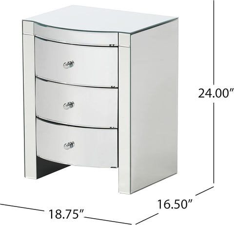 Roxie Mirrored Three-Drawer Side Table, Mirror