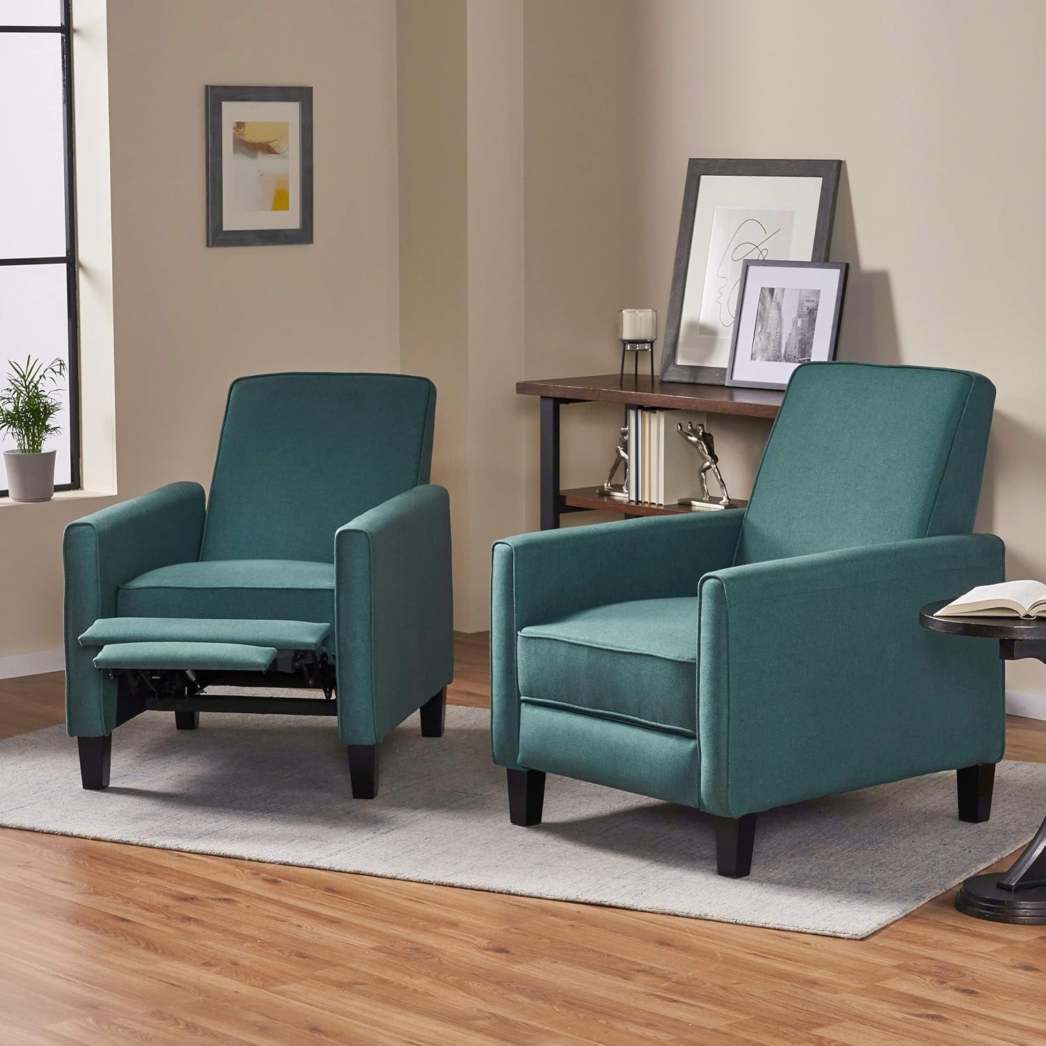 Emmie Fabric Recliner (Set of 2), Dark Teal, Dark Brown