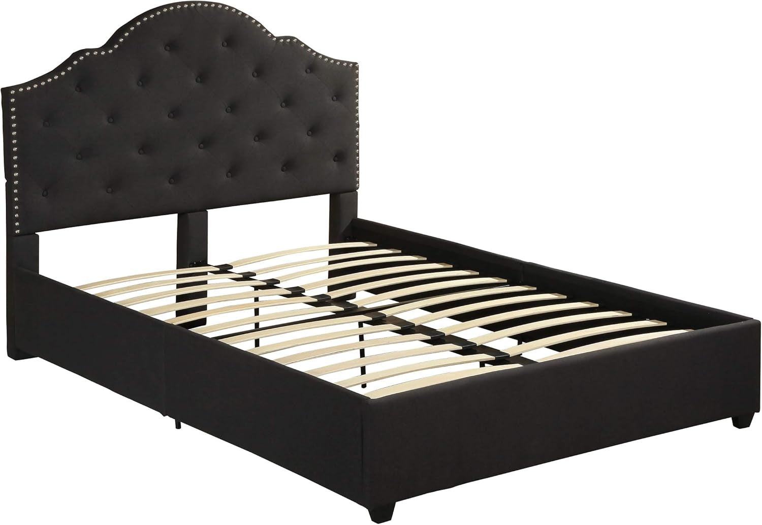 Gentry Queen-Size Bed Frame Fully-Upholstered Button-Tufted Black