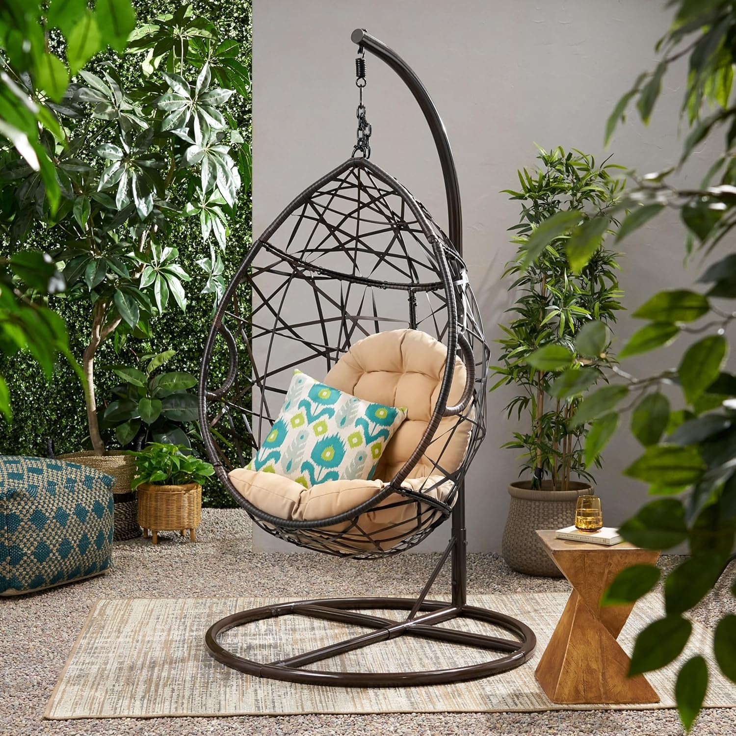 CKH Wicker Tear Drop Hanging Chair, Brown