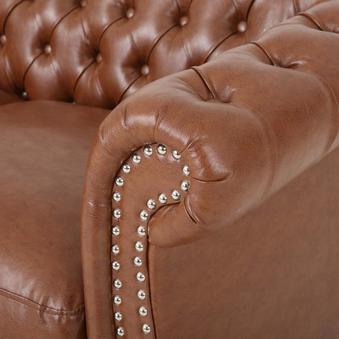Stephanie Traditional Chesterfield 4 Piece Living Room Set, Cognac Brown, Dark Brown