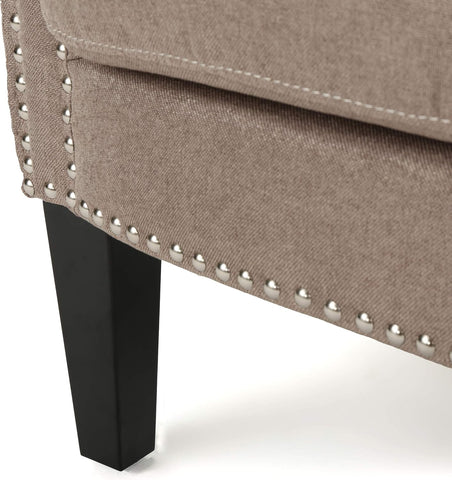 Brice Vintage Scroll Arm Studded Fabric Club Chair, Light Coffee / Dark Brown, 31D X 29.5W X 31.5H In