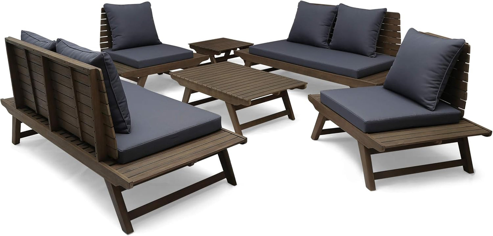 Sedona Outdoor Acacia Wood 6 Seater Chair Loveseat Cushions Chat Patio Furniture Conversation Sets with Coffee Table, 37 "W X 28.25 "D X 29.5 "H, Gray + Dark Gray