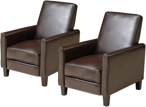 Marshal Contemporary Bonded Leather Recliner (Set of 2), Brown and Dark Brown