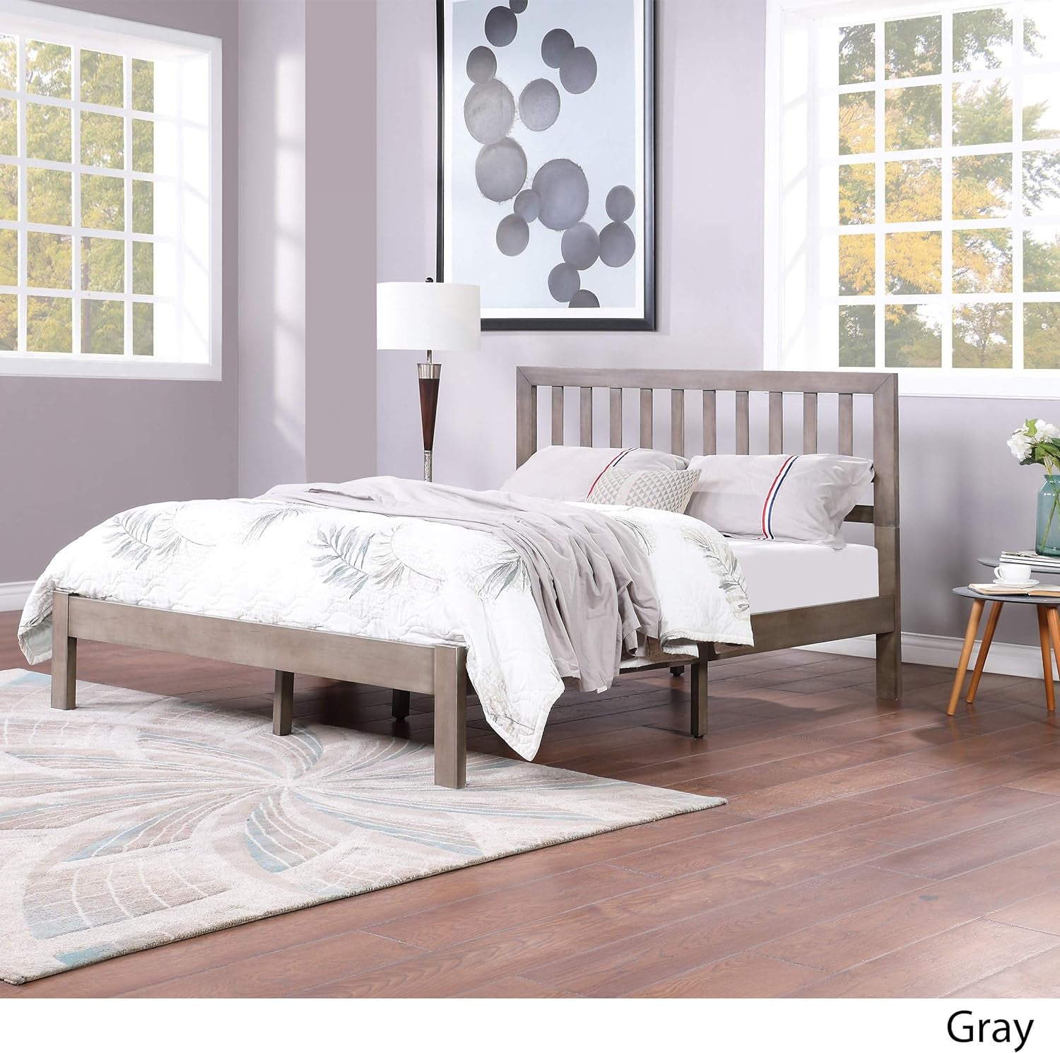 Eunice Acacia Wood Queen Bed Platform, Gray