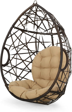 CKH Wicker Tear Drop Hanging Chair, Brown