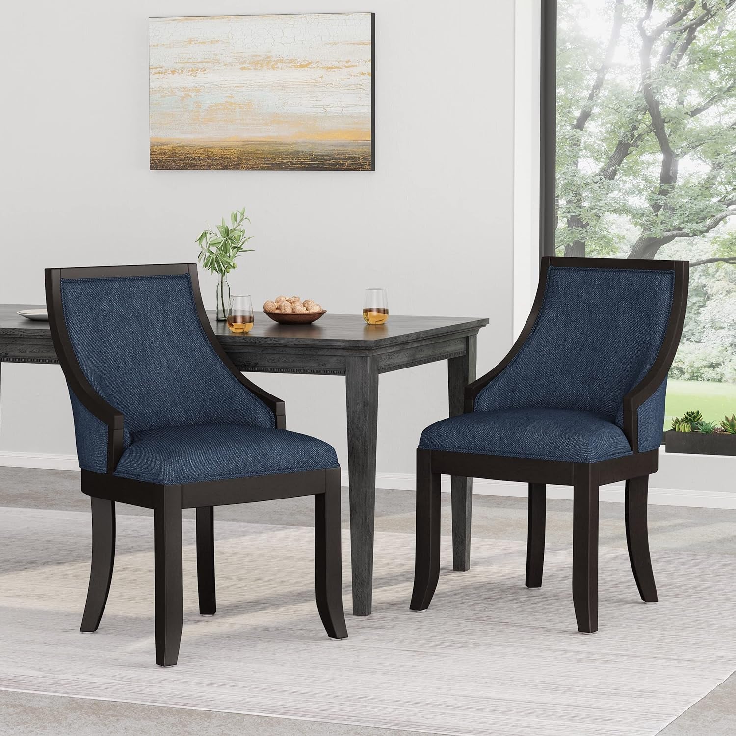 Thurber Dining Chair, Navy Blue + Walnut