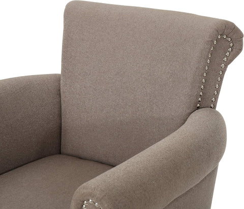 Brice Vintage Scroll Arm Studded Fabric Club Chair, Light Coffee / Dark Brown, 31D X 29.5W X 31.5H In
