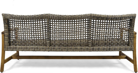 Marcia Outdoor Wood Sofa, Wicker, 75.50 X 31.00 X 31.50, Gray, Natural Stained Finish