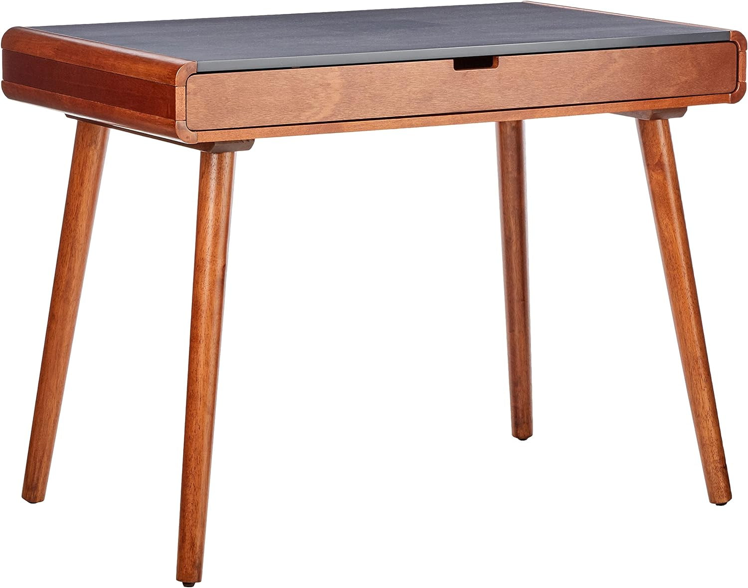 Peninah Mid-Century Rubberwood Writing Desk, Charcoal Grey / Medium Brown