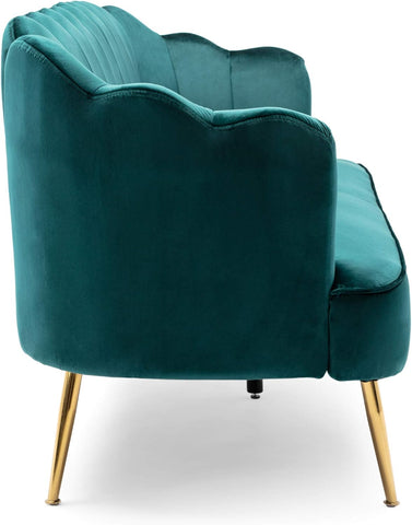 Reitz Channel Stitch 3 Seater Shell Sofa - Velvet - Teal/Gold