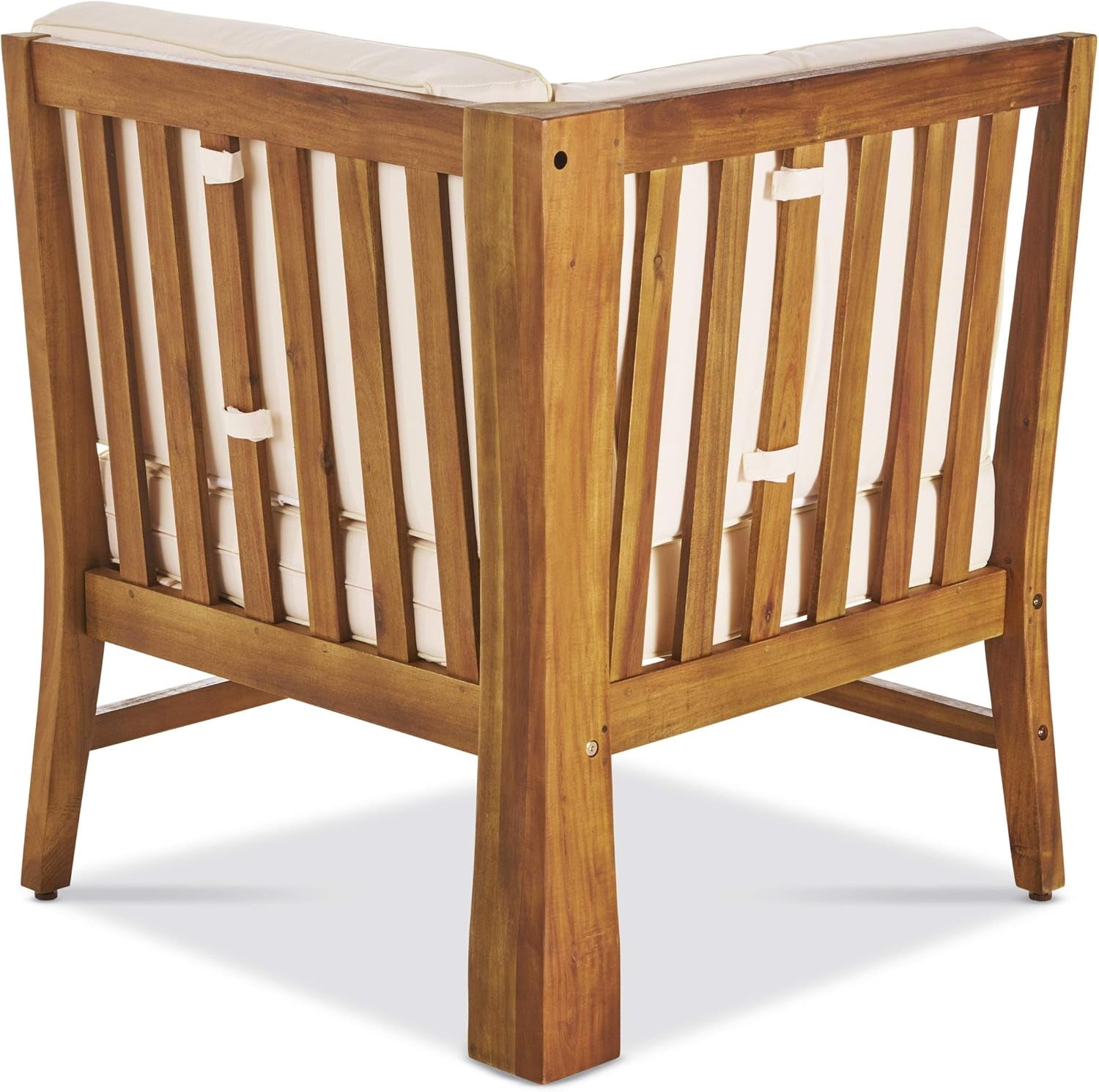 Perla Outdoor Acacia Wood Sofa Set with Water Resistant Cushions, 7-Pcs Set, Teak Finish / Cream