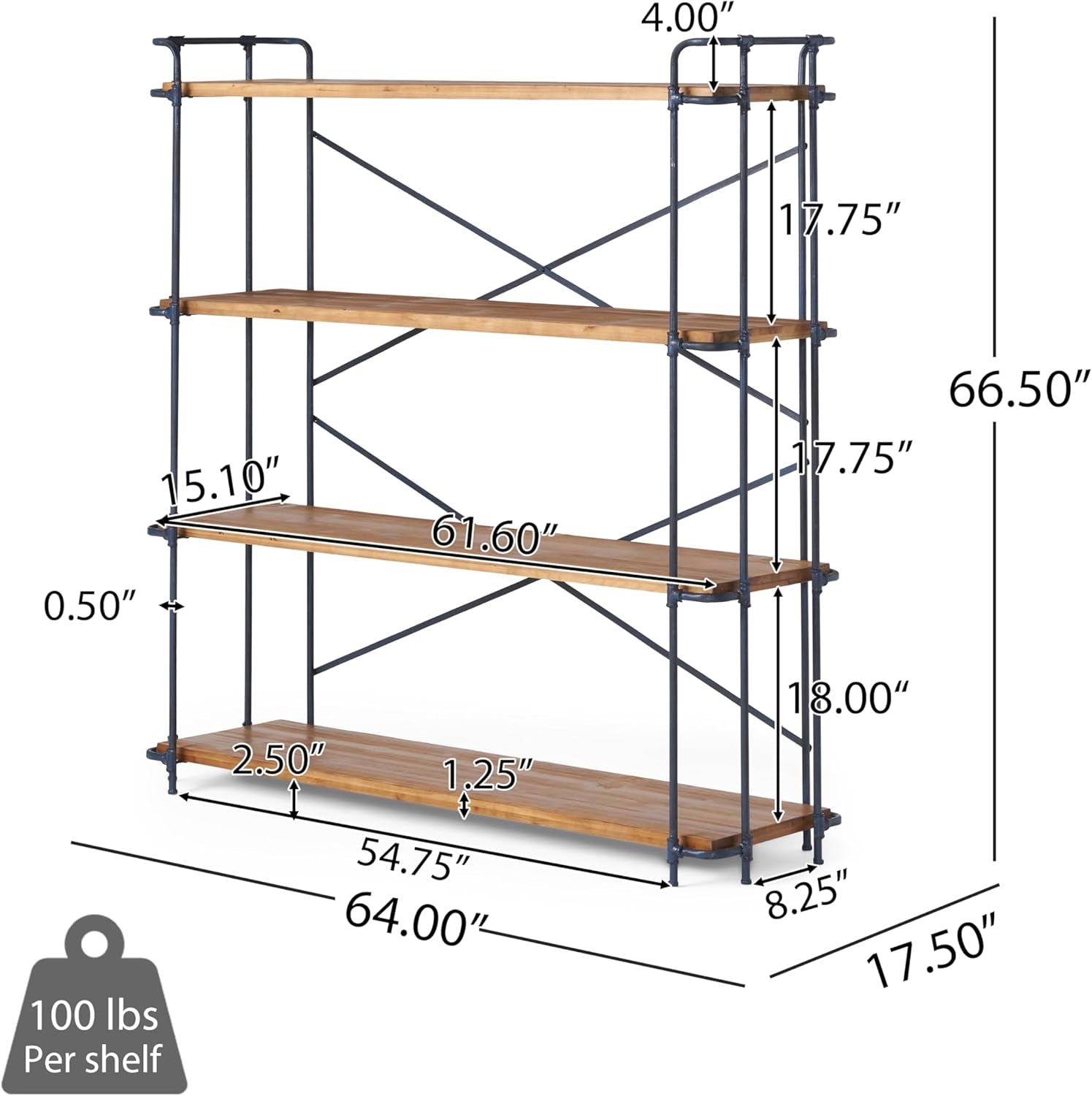 Yorktown 4-Shelf Bookcase, Antique