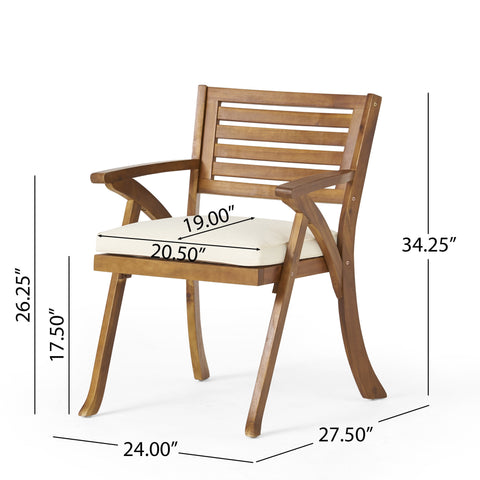 Baia Outdoor Acacia Wood 3 Piece Bistro Set with Cushion, Teak and Cream