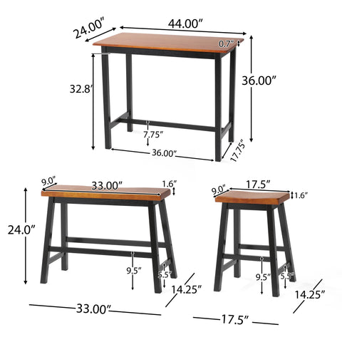 Parma Indoor 4 Piece Black Wood Dining Set with Bench, Walnut and Black