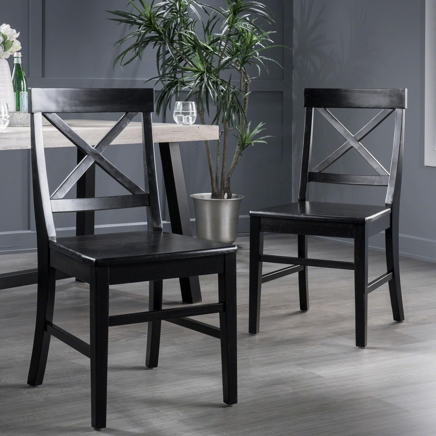 Roshan Farmhouse Acacia Wood Dining Chairs, Black