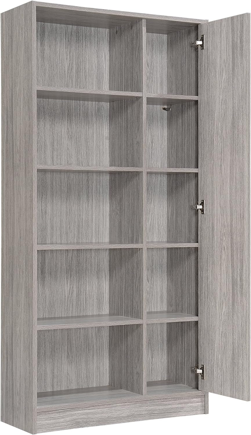 Amelia Mid-Century Faux Wood Bookcase, Grey Oak Finish