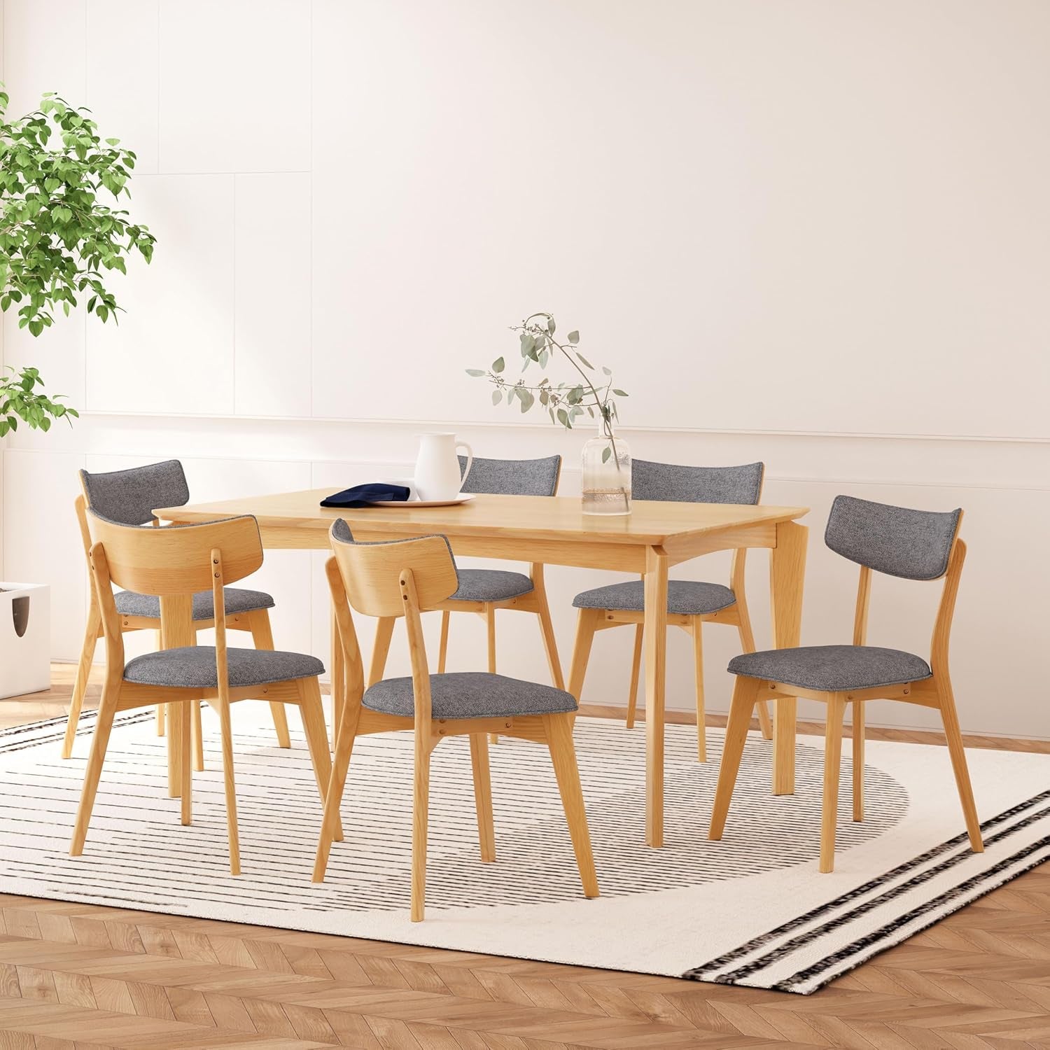 Carmody Wood and Fabric 7 Piece Dining Set, 20.25 "W X 20.25 "D X 31.5 "H, Natural Oak + Dark Gray