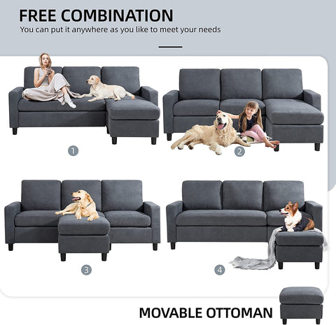 79 Inch Convertible Sectionl Sof Couch, Modern Linen Fbric L-Shped , 3-Set Sof Sectionl with Reversible Chise for Living Room, prtment nd Smll Spce (Drk Grey)