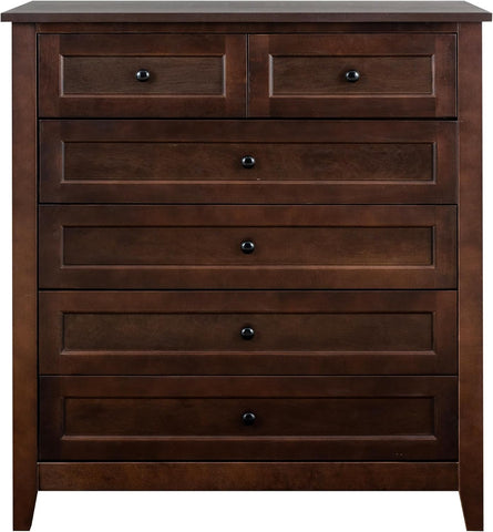 Mid Century Drawer Dresser for Bedroom,Solid Wood Tall Drawers Chest,Retro Organizer Storage Closet for Living Room Corridor,Tableware Cabinet Lockers for Dining Room Kitchen 6 Drawers Brown