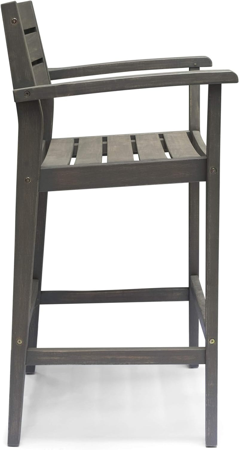 Lera Outdoor Rustic Acacia Wood Barstool (Set of 2), Gray Finish