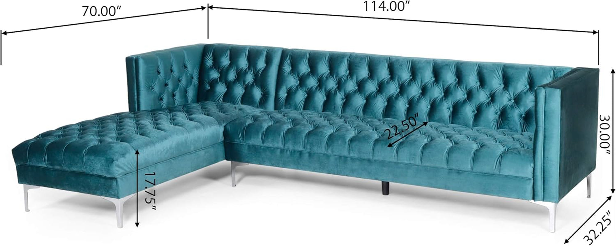 Tignall Sectional, Teal + Silver